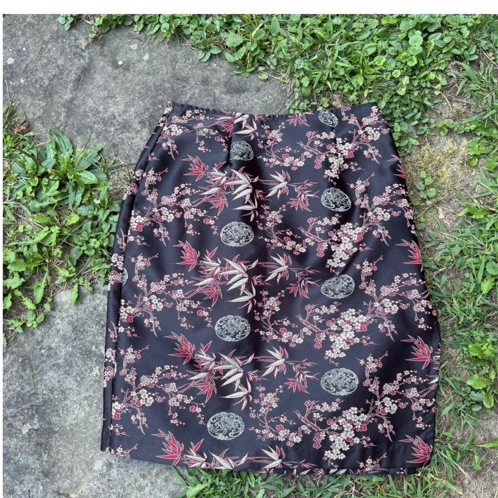 XOXO Y2K Black Cherry Blossom Mini Skirt Asian Floral Retro Size‎ 3